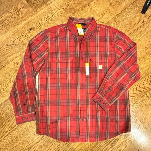 Carhartt Other - Nwt! Carhartt Mens L Red Button Down Plaid Shirt Rugged Flex Relaxed Fit Flannel